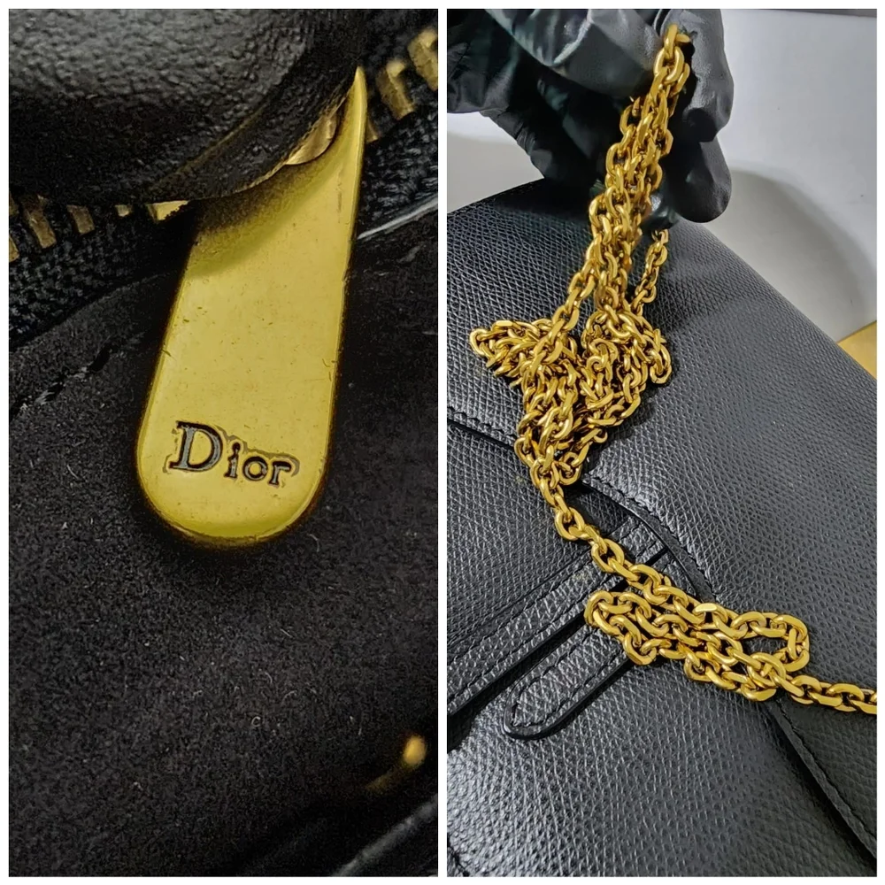 CHRISTIAN DIOR Grained Calfskin Wallet on Chain Black